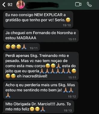 Mensagem de paciente agradecendo e contando que está se sentindo muito bem